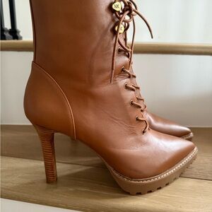 Michael Kors Brown Leather Lace-Up Heeled Boots